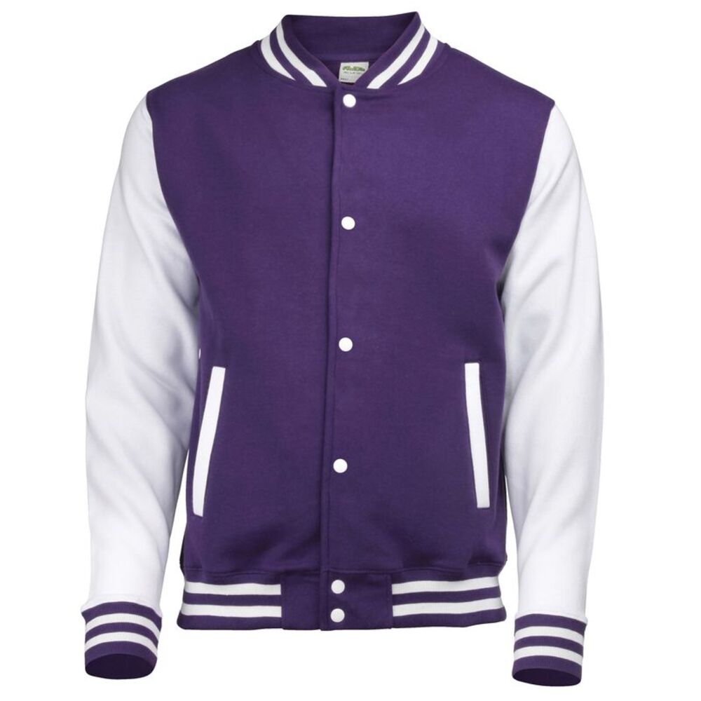 Awdis Kids Unisex Varsity Jacket / Schoolwear / Purple/White